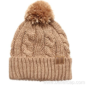 Women ribbed knit satin lined beanie hats